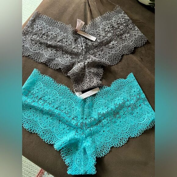 VICTORIA SECRET NWT cheeky boy shorts size LG. Taupe and blue beautiful colors - Picture 2 of 5